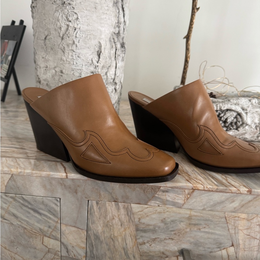 Stella McCartney Brown Western Mules with Pointed Toe